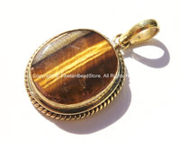 Himalayan Tigers Eye Gemstone Inlay Nepal Tibetan Pendant- TibetanBeadStore Tibetan Beads, Pendants - Brass with Gemstone Inlay- WM5633