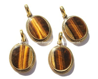 Himalayan Tigers Eye Gemstone Inlay Nepal Tibetan Pendant- TibetanBeadStore Tibetan Beads, Pendants - Brass with Gemstone Inlay- WM5633