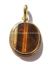Himalayan Tigers Eye Gemstone Inlay Nepal Tibetan Pendant- TibetanBeadStore Tibetan Beads, Pendants - Brass with Gemstone Inlay- WM5633