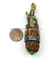 Tibetan Tara Pendant with Rudraksha, Turquoise, Lapis & Coral Inlays - Ethnic Artisan Handmade Tibetan Jewelry - WM5696