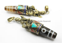 Tibetan Tara Pendant with Dzi Agate, Turquoise, Lapis & Coral Inlays - TibetanBeadStore Tibetan Beads, Pendants, Tibetan Jewelry - WM5698