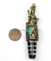 Tibetan Tara Pendant with Dzi Agate, Turquoise, Lapis & Coral Inlays - TibetanBeadStore Tibetan Beads, Pendants, Tibetan Jewelry - WM5698