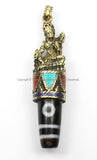 Tibetan Tara Pendant with Dzi Agate, Turquoise, Lapis & Coral Inlays - TibetanBeadStore Tibetan Beads, Pendants, Tibetan Jewelry - WM5698