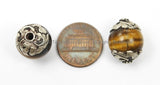 2 BEADS Carved 92.5 Sterling Silver Caps & Tigers Eye Tibetan Beads- TibetanBeadStore Silver Cap Tibetan Beads Nepalese Beads- B2894-2