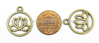 Set of 5 Tibetan Lotus Flower Antique Brass Tone Light Weight Metal Charms - Tibetan Brass Lotus Charms - WM5709B-5