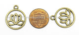 Set of 5 Tibetan Lotus Flower Antique Brass Tone Light Weight Metal Charms - Tibetan Brass Lotus Charms - WM5709B-5