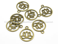 Set of 5 Tibetan Lotus Flower Antique Brass Tone Light Weight Metal Charms - Tibetan Brass Lotus Charms - WM5709B-5