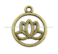 Set of 5 Tibetan Lotus Flower Antique Brass Tone Light Weight Metal Charms - Tibetan Brass Lotus Charms - WM5709B-5