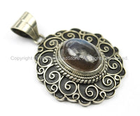 Handmade Nepal Tibetan Antiqued Filigree Floral Pendant with Labradorite Inlay- TibetanBeadStore Tibetan Beads, Pendants, Jewelry- WM5720