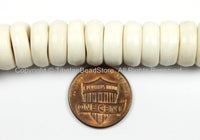 20 BEADS THICK 13mm x 5mm Tibetan Flat Disc Cream Ivory White Bone Beads - Natural Animal Bone Tibetan Disc Beads- TibetanBeadStore- LPB129-20