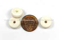 20 BEADS THICK 13mm x 5mm Tibetan Flat Disc Cream Ivory White Bone Beads - Natural Animal Bone Tibetan Disc Beads- TibetanBeadStore- LPB129-20