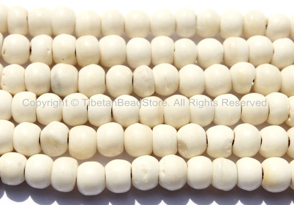 10 BEADS Tibetan White Bone Beads - 6mm-7mm - Tibetan Beads - Bracelet & Mala Making Supplies - LPB78-10 - TibetanBeadStore