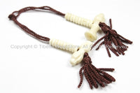 Tibetan Mala Counter Carved White Bone Bell & Vajra Set - Prayer Bead Mala Making Supplies - T50WB