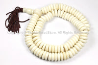108 BEADS Tibetan Flat Disc Bone Mala Prayer Beads - Ivory Cream White Color Bone Disc Beads- TibetanBeadStore Mala Supplies- PB126 - TibetanBeadStore