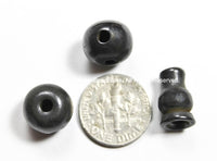 2 SETS - Tibetan Dark Black Bone Guru Bead Sets - Black Bone 3 Hole Guru Beads & Caps - Prayer Beads Mala Supplies- GB45-2