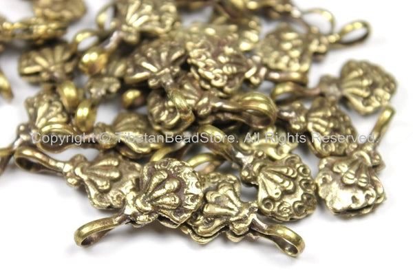 2 Counters Tibetan Antiqued Brass Flaming Jewels Bum Counter- Tibetan Mala Counters TibetanBeadStore Charms Mala Bum Counters- T141-2