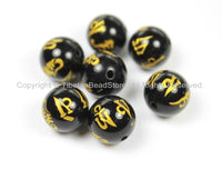 2 BEADS Tibetan "OM Mani" Mantra Etched Black Color Quartz Beads- TibetanBeadStore Handmade Tibetan Beads, Pendants, Jewelry- B2905-2