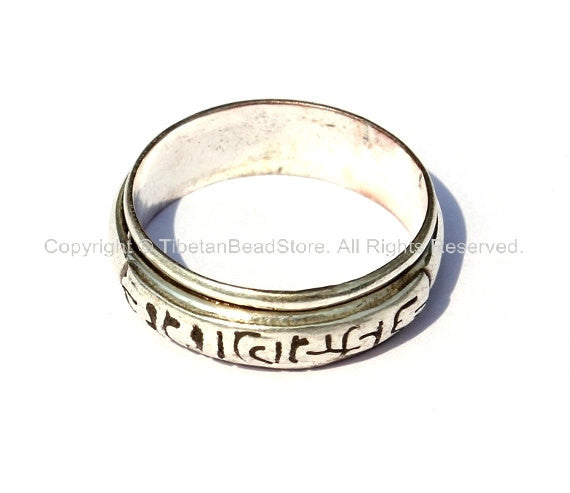 Tibetan Spinning Mantra Ring- Om Mani Mantra Spinnable Ring (SIZE 8)- Boho Ring Unisex Tibetan Jewelry by TibetanBeadStore- R108-8