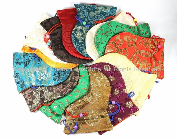 1 High Quality Tibetan Drawstring Brocade Purses Pouches- Regular Size- TibetanBeadStore Gift Mala Pouches Bags Purses- HP8-1