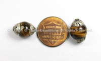 10 BEADS Tibetan Tigers Eye Beads with Tibetan Silver Metal Caps - TibetanBeadStore Ethnic Tribal Nepalese Tibetan Beads - B2907-10 - TibetanBeadStore