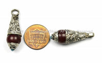 2 PENDANTS Ethnic Tribal Tibetan Burgundy Resin Charms Drop Pendants with Metal Caps- TibetanBeadStore Nepalese Tibetan Jewelry- WM5745-2