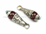 2 PENDANTS Ethnic Tribal Tibetan Burgundy Resin Charms Drop Pendants with Metal Caps- TibetanBeadStore Nepalese Tibetan Jewelry- WM5745-2