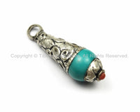 Ethnic Tribal Tibetan Turquoise Resin Charm Drop Pendant with Metal Caps- TibetanBeadStore Nepalese Tibetan Pendants Jewelry- WM5746-1