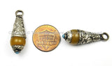 Ethnic Tribal Tibetan Amber Resin Charm Drop Pendant with Metal Caps- TibetanBeadStore Nepalese Tibetan Pendants Jewelry- WM5747-1