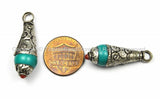 Ethnic Tribal Tibetan Turquoise Resin Charm Drop Pendant with Metal Caps- TibetanBeadStore Nepalese Tibetan Pendants Jewelry- WM5746-1