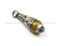 Ethnic Tribal Tibetan Amber Resin Charm Drop Pendant with Metal Caps- TibetanBeadStore Nepalese Tibetan Pendants Jewelry- WM5747-1