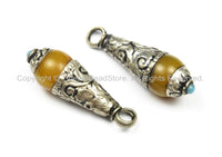 5 PENDANTS Ethnic Tribal Tibetan Amber Resin Charm Drop Pendants with Metal Caps- Tibet Nepalese Tibetan Pendants Jewelry- WM5747-5