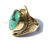 OOAK Ethnic Tribal Tibetan Ring with Turquoise Inlay (SIZE 9.25)- Nepal Tibetan Ring Handmade Tibetan Jewelry TibetanBeadStore- R115A-9.25