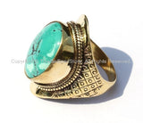 OOAK Ethnic Tribal Tibetan Ring with Turquoise Inlay (SIZE 9)- Nepal Tibetan Ring Handmade Tibetan Jewelry TibetanBeadStore- R115C-9