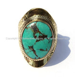 OOAK Ethnic Tribal Tibetan Ring with Turquoise Inlay (SIZE 9.25)- Nepal Tibetan Ring Handmade Tibetan Jewelry TibetanBeadStore- R115A-9.25