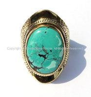 OOAK Ethnic Tribal Tibetan Ring with Turquoise Inlay (SIZE 9)- Nepal Tibetan Ring Handmade Tibetan Jewelry TibetanBeadStore- R115C-9