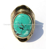 OOAK Ethnic Tribal Tibetan Ring with Turquoise Inlay (SIZE 9)- Nepal Tibetan Ring Handmade Tibetan Jewelry TibetanBeadStore- R115C-9