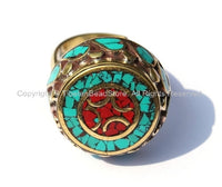 Adjustable Ring Turquoise, Coral, Brass Tibetan Ring Boho Ring Tibet Yoga Ethnic Ring Handmade Ring Tibetan Jewelry TibetanBeadStore- R104