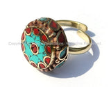 Adjustable Ring Turquoise, Coral, Brass Tibetan Ring Boho Ring Tibet Yoga Ethnic Ring Handmade Ring Tibetan Jewelry TibetanBeadStore- R102