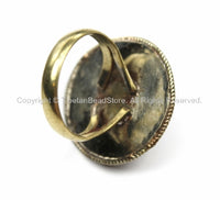 Ethnic Tribal Tibetan Irregular Circular Dotted Shield Tibetan Ring with Turquoise Inlay (SIZE 9.25) Nepal Ring TibetanBeadStore- R122-9.25