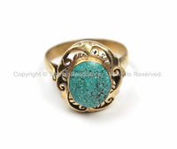 Tibetan Turquoise Brass Ring (SIZE 6.75) Ethnic Ring Tribal Boho Ring Tibet Yoga Ring Nepal Ring TibetanBeadStore Tibetan Jewelry- R123-6.75