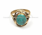 Tibetan Turquoise Brass Ring (SIZE 6.75) Ethnic Ring Tribal Boho Ring Tibet Yoga Ring Nepal Ring TibetanBeadStore Tibetan Jewelry- R123-6.75