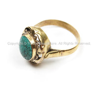 Tibetan Turquoise Brass Ring (SIZE 6.75) Ethnic Ring Tribal Boho Ring Tibet Yoga Ring Nepal Ring TibetanBeadStore Tibetan Jewelry- R123-6.75