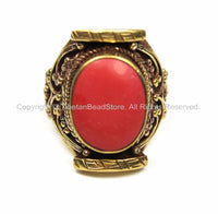 Tibetan Coral Brass Ring (SIZE 9.25) Ethnic Ring Tribal Boho Ring Nepal Tibet Ring Statement Ring TibetanBeadStore Jewelry- R131-9.25