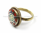 OM Tibetan Ring Nepalese Ring (SIZE 8) Turquoise, Coral, Lapis, Brass Ring Nepalese Ethnic Ring Boho Ring Nepal Statement Ring- R177-8