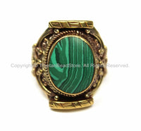 Tibetan Malachite Brass Ring (SIZE 9.5) Ethnic Ring Tribal Boho Ring Nepal Tibet Ring Statement Ring TibetanBeadStore Jewelry- R130-9.5