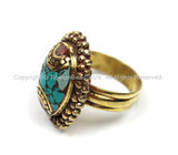 Tibetan Turquoise, Coral, Brass Ring (SIZE 7.5) Nepalese Ring Ethnic Ring Tribal Boho Ring Nepal Ring Tibet Ring Tibetan Jewelry- R135-7.5