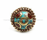 Tibetan Turquoise, Coral, Brass Ring (SIZE 7.25) Nepalese Ring Ethnic Ring Tribal Boho Ring Nepal Ring Tibet Ring Tibetan Jewelry- R145-7.25