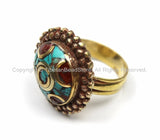 Tibetan Turquoise, Coral, Brass Ring (SIZE 7.25) Nepalese Ring Ethnic Ring Tribal Boho Ring Nepal Ring Tibet Ring Tibetan Jewelry- R145-7.25