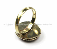 OM Tibetan Ring Nepalese Ring (SIZE 8) Turquoise, Coral, Brass Ring Nepalese Ethnic Ring Boho Ring Nepal Ring Statement Ring- R168-8