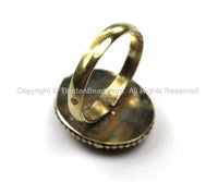 OM Tibetan Ring Nepalese Ring (SIZE 8) Turquoise, Coral, Brass Ring Nepalese Ethnic Ring Boho Ring Nepal Ring Statement Ring- R174-8